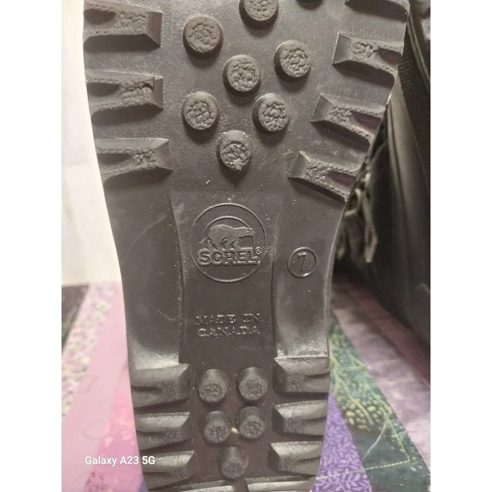 Sorel Kaufman Canada Black Rubber Nylon Winter Lined Snow Boots Womens Size 7